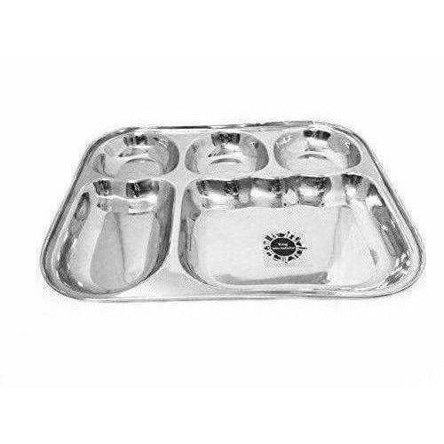 Stainless Steel 5 in 1 Compartment Dinner Plate Set of 2 - Swadesiicart