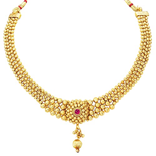 Gold-Polished Traditional Style Choker Necklace Jewellery Set for Women/Girls - Wahe Jewels - Swadesiicart