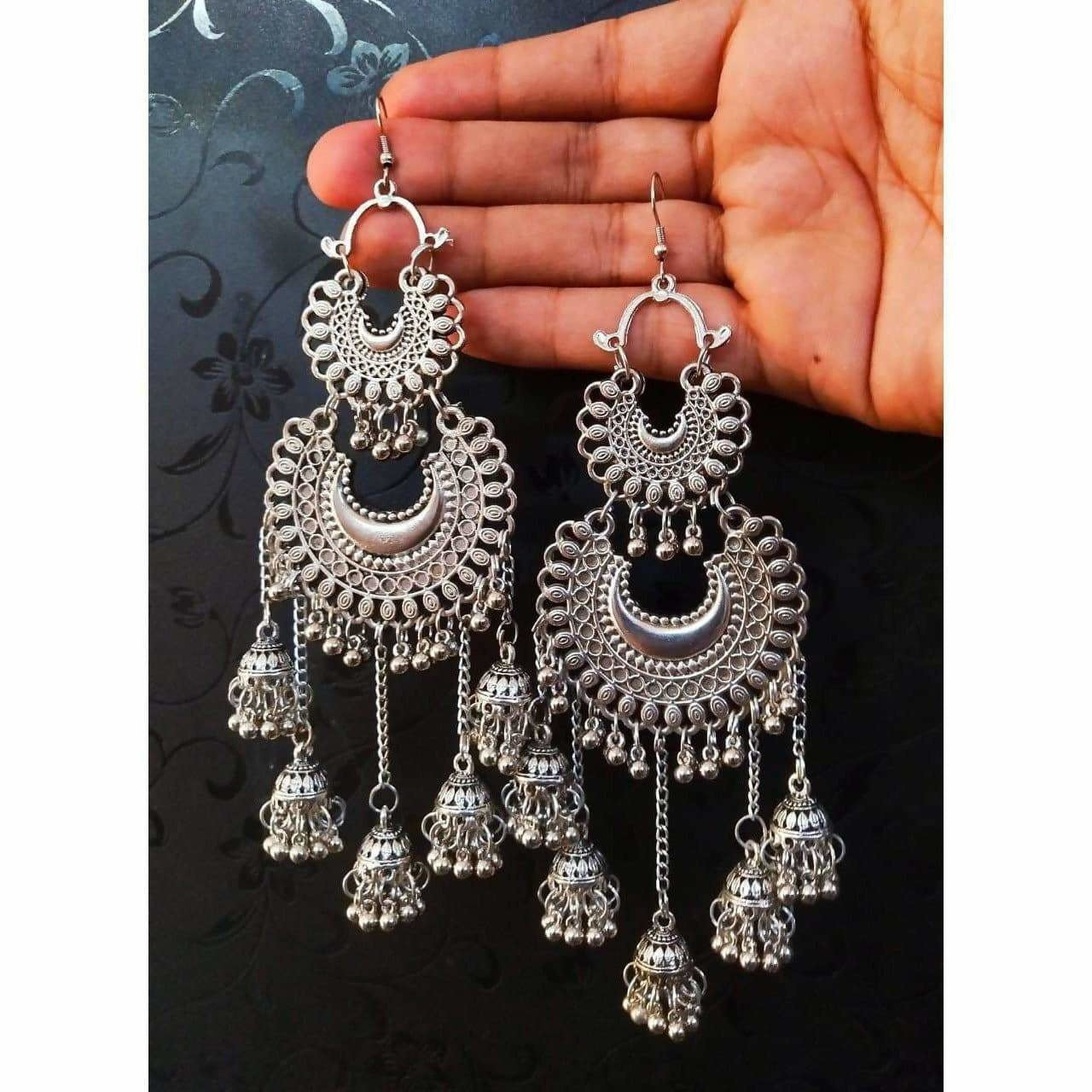 MS Fashion India Double Half Moon With Hanging Jhumkas | Swadesiicart