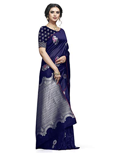 Shiv Textiles Women's Dark Blue Jacquard Art Silk Saree | Swadesiicart