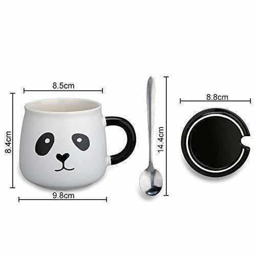 Panda Ceramic Mug with Ceramic Lid and Spoon(Random Design)-300 ML (Pack of 1) - Swadesiicart