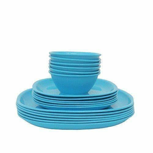 Plastic Square Plate and Bowl Set, 18-Pieces, Turquoise - Swadesiicart