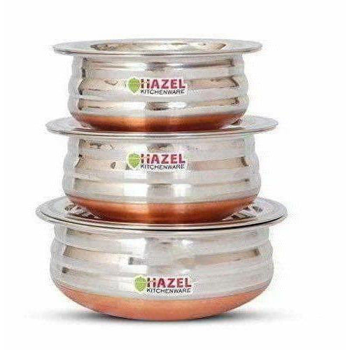 Copper Bottom Kadai Urli with Lid - 3 Pcs Set - Swadesiicart