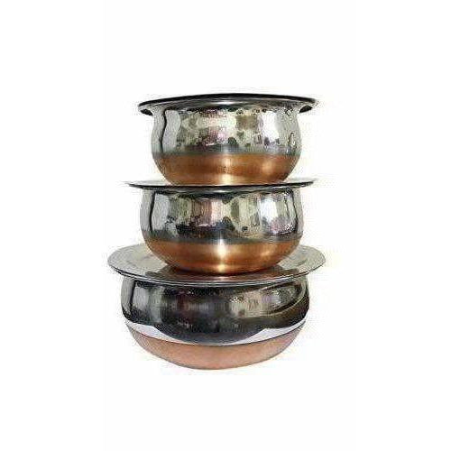 Stainless Steel Serving Bowl with Lid Set of 3 - Swadesiicart