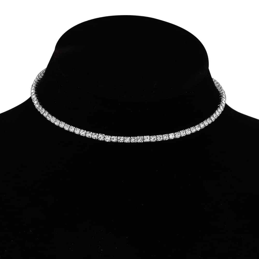 Silver-Toned Alloy Rhinestones Studded Choker - The Pari | Swadesiicart