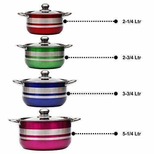 Kitchen Cooking Stainless Steel Gas Induction Cookware Set with Lid - 4 Pieces - Swadesiicart