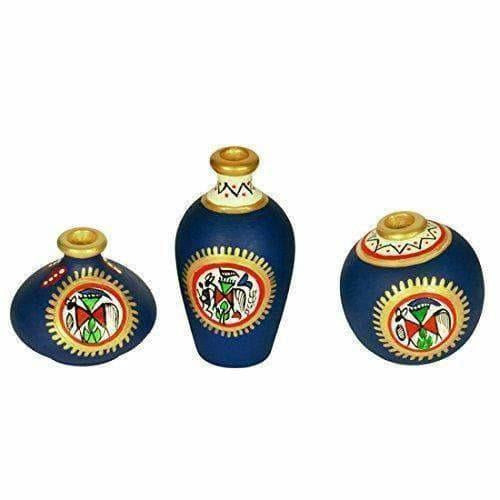 Hand-Painted Home Decorative Miniature Small Pots Set ( Set of 3 Mini Pots) - Swadesiicart