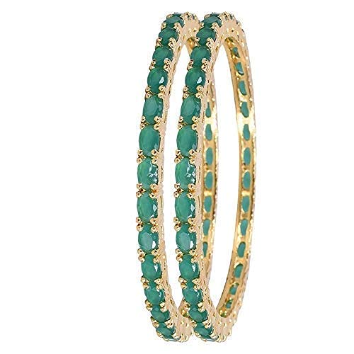Gold-Polished Alloy Green Ad 2 Bangles Set - The Pari - Swadesiicart