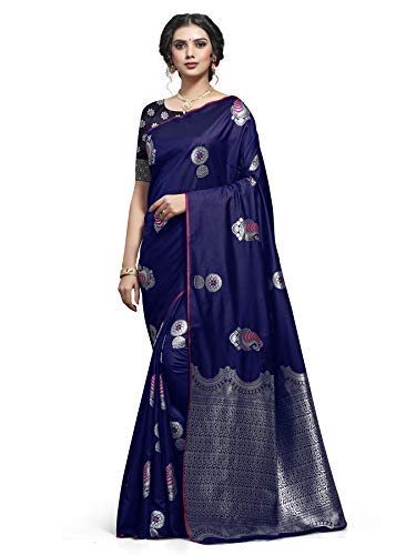 Shiv Textiles Women's Dark Blue Jacquard Art Silk Saree | Swadesiicart