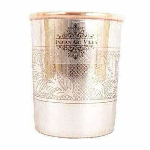 Embossed Design Steel Copper Glass Tumbler (250ml) - Set of 2 - Swadesiicart