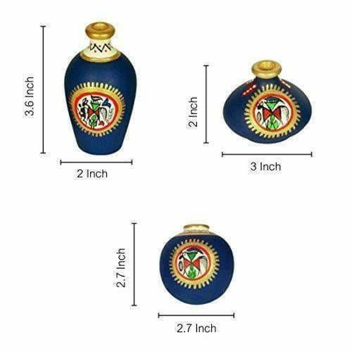 Hand-Painted Home Decorative Miniature Small Pots Set ( Set of 3 Mini Pots) - Swadesiicart