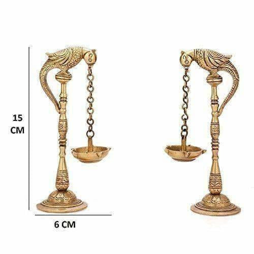 Brass - Pair Of Bird Diya Oil Lamp Stand | Swadesiicart