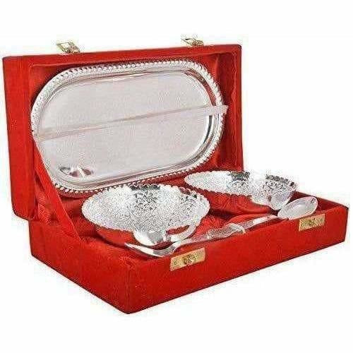 Handmade Plated Brass Bowl with Tray - Set of 5 Pieces - Swadesiicart