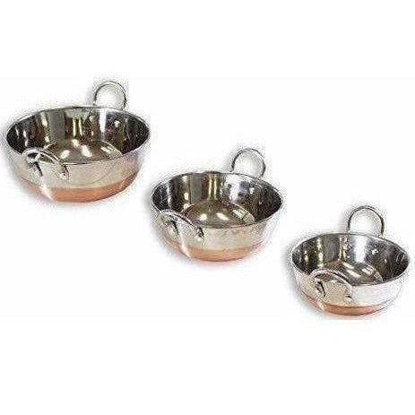 Stainless Steel Copper Bottom Kadhai with Handle - Set of 3 Pieces - Swadesiicart