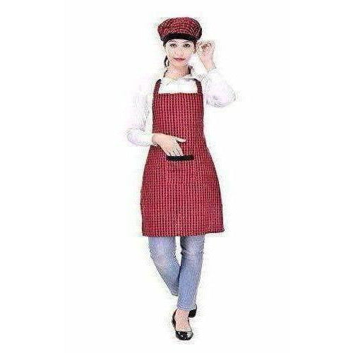Red And Black Apron With Cap - Swadesiicart