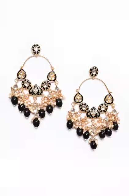 New Stylish Ethnic Partywear Black Hoops Kundan Earrings for Womens by House of Ree | Swadesiicart