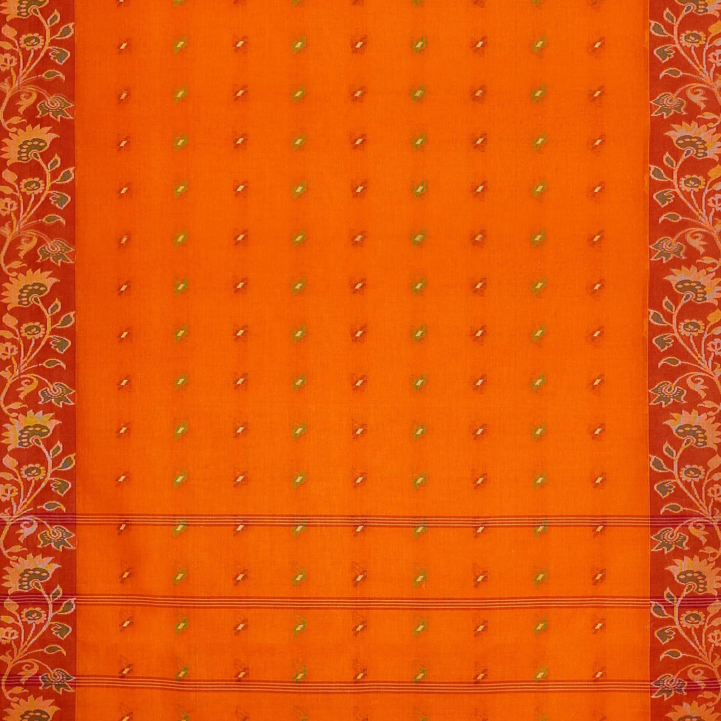 Exclusive Collection 100% Pure Cotton Orange Tant Saree With Hand Weaving Work - Swadesiicart