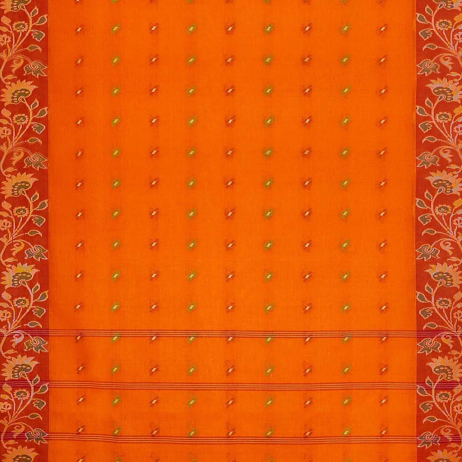 Exclusive Collection 100% Pure Cotton Orange Tant Saree With Hand Weaving Work - Swadesiicart