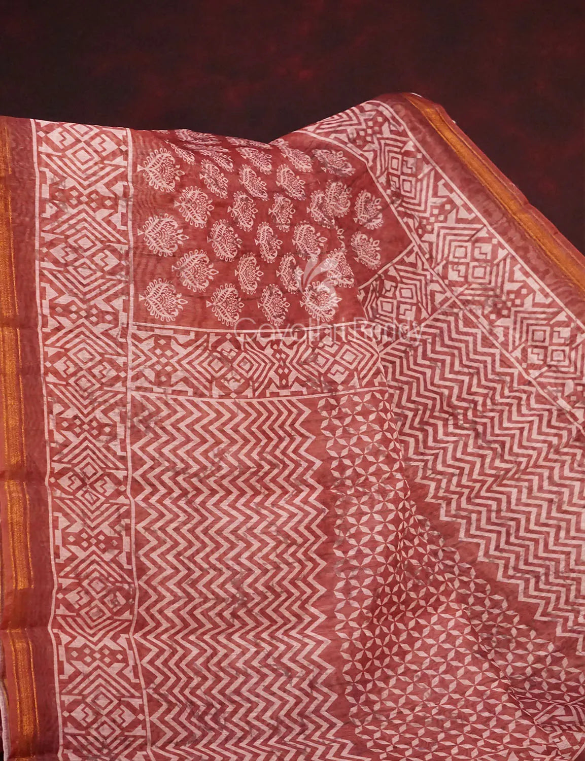 Red Onion All Over Printed Semi Chanderi Saree By Gayathri Reddy Designer Studio | Swadesiicart