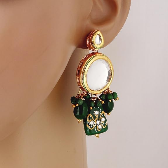 Tehzeeb Creations Back Meenakari Gold-Polished Earring Jewellery Set Uncut Kundan Big Faux Kundan Dibbi Kundan Choker Necklace Set | Swadesiicart