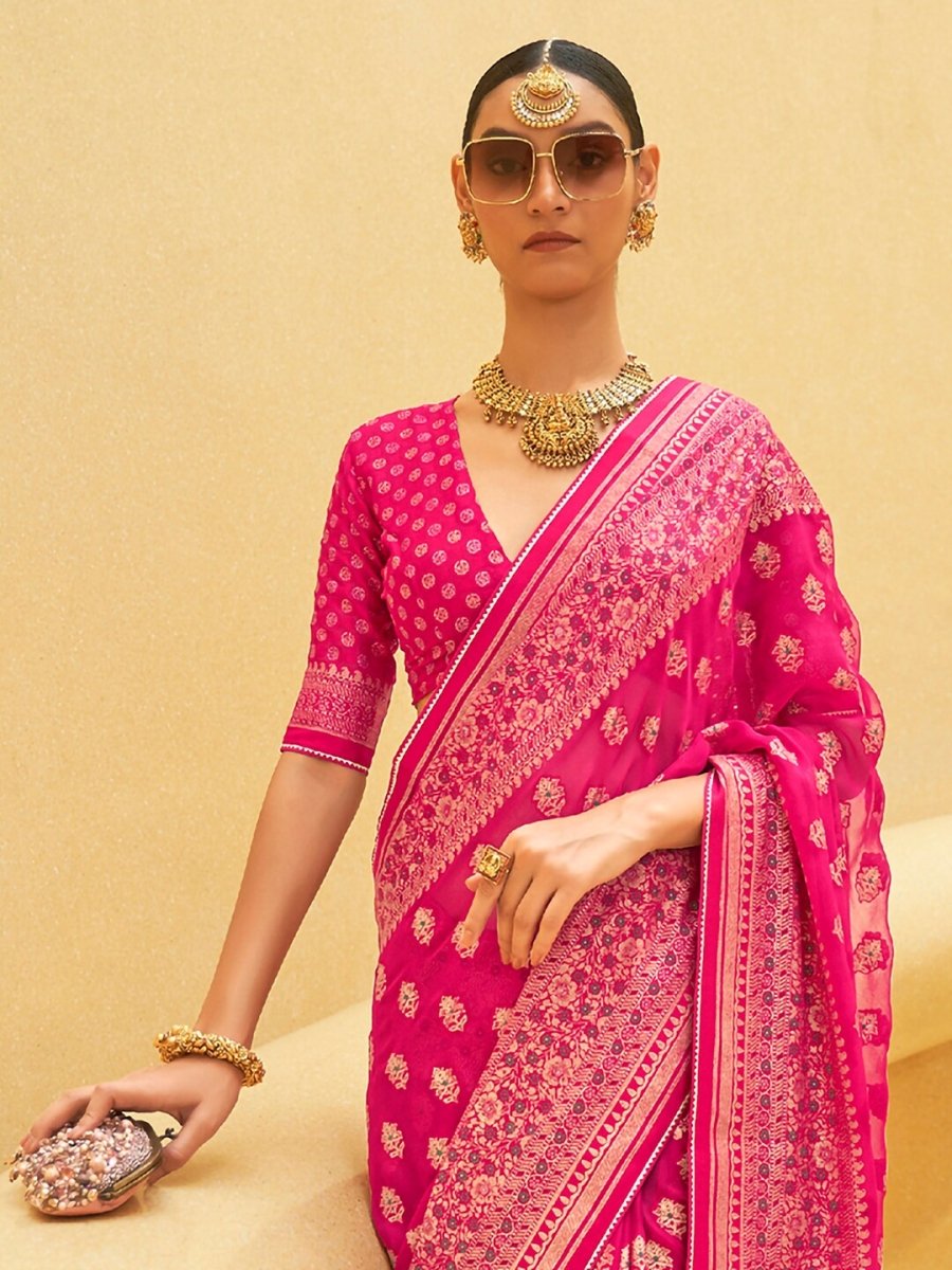 Anouk Ethnic Motifs Organza Banarasi Saree | Swadesiicart