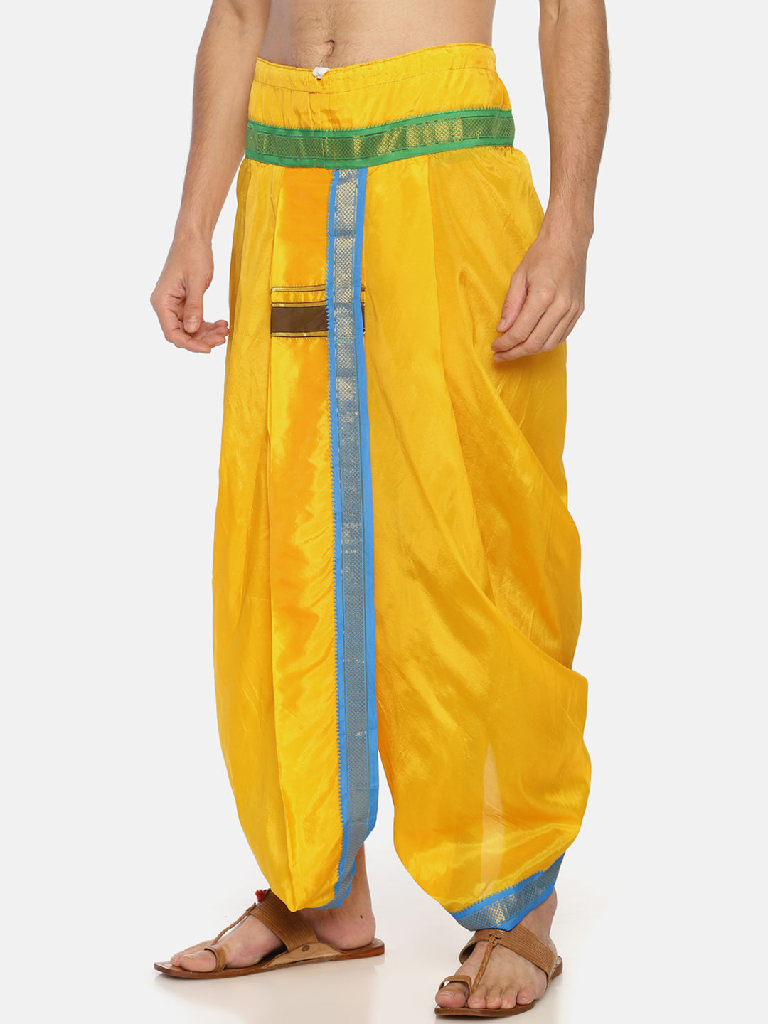 Sethukrishna Men Yellow Solid Double Layer Readymade Dhoti Pant | Swadesiicart