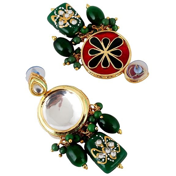 Tehzeeb Creations Back Meenakari Gold-Polished Earring Jewellery Set Uncut Kundan Big Faux Kundan Dibbi Kundan Choker Necklace Set | Swadesiicart
