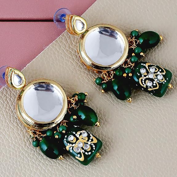 Tehzeeb Creations Back Meenakari Gold-Polished Earring Jewellery Set Uncut Kundan Big Faux Kundan Dibbi Kundan Choker Necklace Set | Swadesiicart