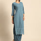 All About You Women Grey Ethnic Motifs Embroidered Regular Chikankari Kurta with Palazzos | Swadesiicart
