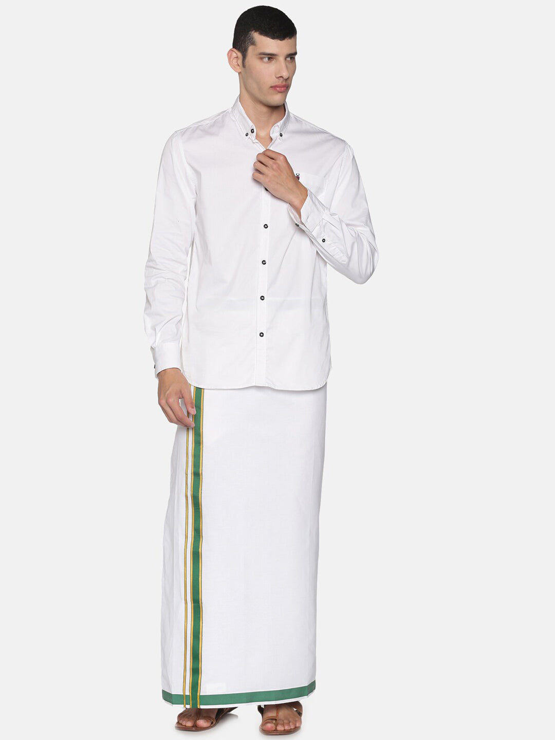 Sethukrishna White Solid Cotton Readymade Dhoti For Men | Swadesiicart