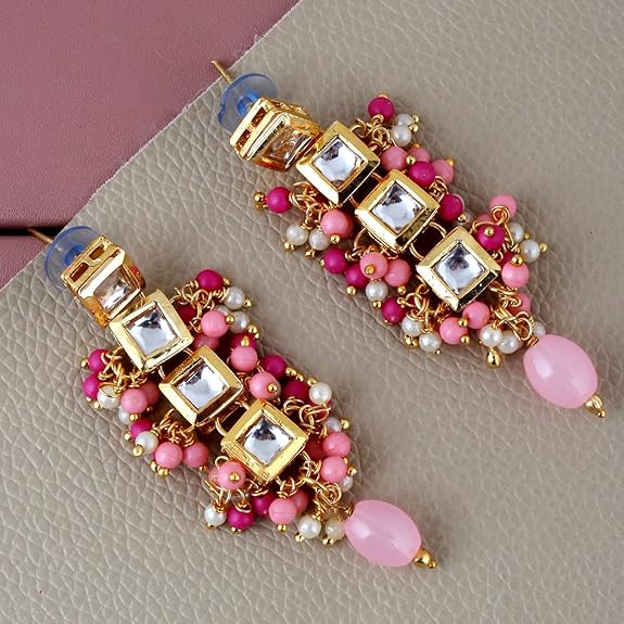 Tehzeeb Creations Back Meenakari Gold-Polished Square Shape Tika Earring Jewellery Set Uncut Kundan Big Faux Kundan Dibbi Kundan Choker Necklace Set | Swadesiicart