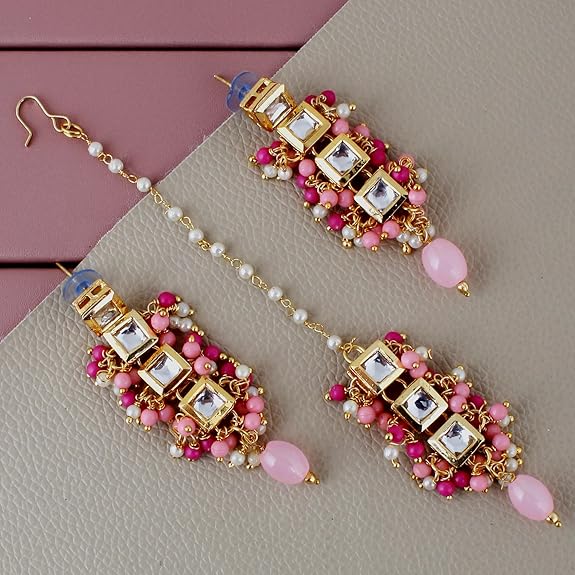 Tehzeeb Creations Back Meenakari Gold-Polished Square Shape Tika Earring Jewellery Set Uncut Kundan Big Faux Kundan Dibbi Kundan Choker Necklace Set | Swadesiicart