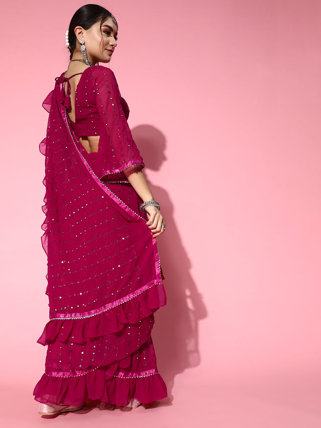 Tikhi Imli Embellished Poly-Georgette Saree with Solid border | Swadesiicart