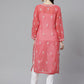 ADA Women Pink & White Chikankari Embroidered Sustainable Handloom Kurta with Trousers | Swadesiicart