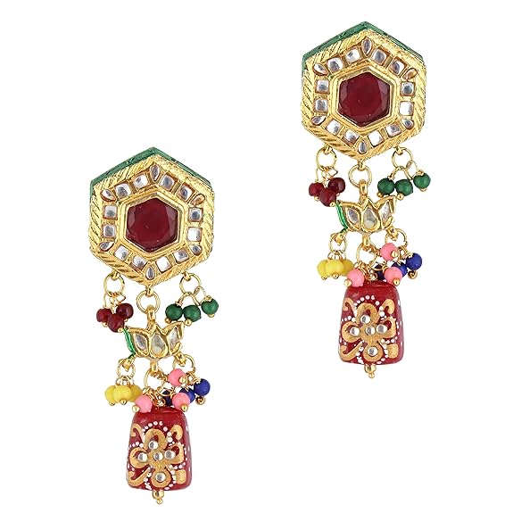 Tehzeeb Creations Back Meenakari Gold-Polished MultiColor Tika Earring Jewellery Set Uncut Kundan Choker Necklace Set | Swadesiicart