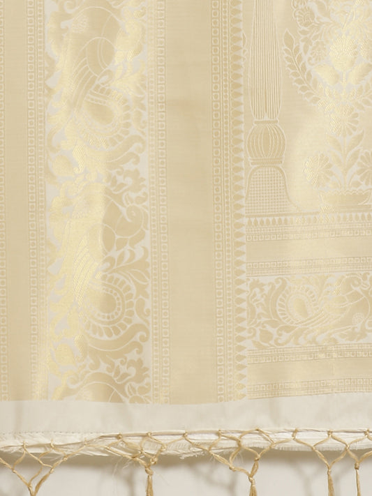 Saree Mall Off-White & Golden Woven Design Banarasi Saree | Swadesiicart