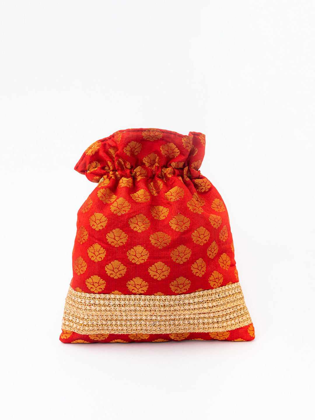 NR By Nidhi Rathi Red & Gold-Toned Embroidered Potli Clutch - Swadesiicart