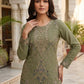 Anaita Mehendi Silk Suit with Embroidery & Khatli Work