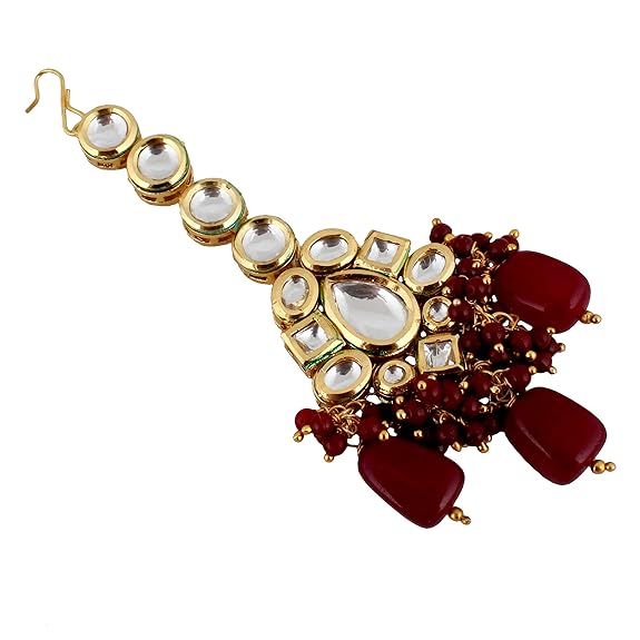 Tehzeeb Creations Meenakari Gold-Polished Maroon color Uncut dibbi Kundan Combo Necklace Set - Swadesiicart