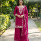 Anaita Red Chinon Stitched Plazzo Suit with Embroidered & Bearts Work