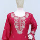 Anaita Red Chinon Stitched Plazzo Suit with Embroidered & Bearts Work