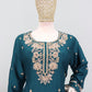 Anaita Teal Chinon Stitched Plazzo Suit with Embroidered & Bearts Work