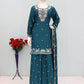 Anaita Teal Chinon Stitched Plazzo Suit with Embroidered & Bearts Work