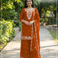Anaita Orange Chinon Stitched Plazzo Suit with Embroidered & Bearts Work