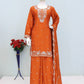 Anaita Orange Chinon Stitched Plazzo Suit with Embroidered & Bearts Work