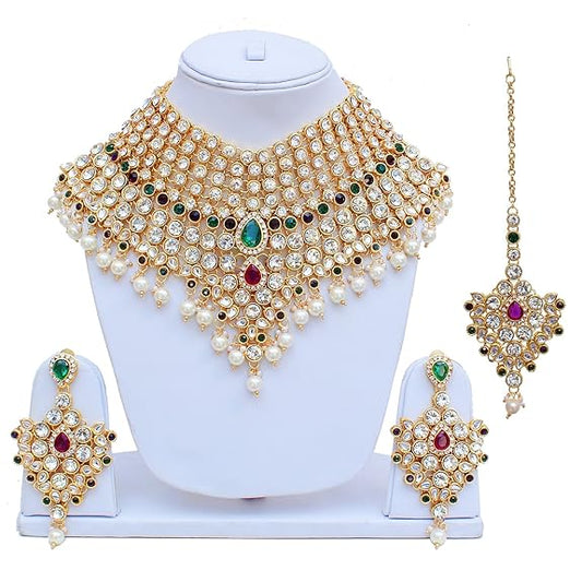 Tehzeeb Creations Semi Bridal Dulhan Dulhan Wedding & Engagement Necklace Set with Mang Tikka for Girls & Women - Swadesiicart