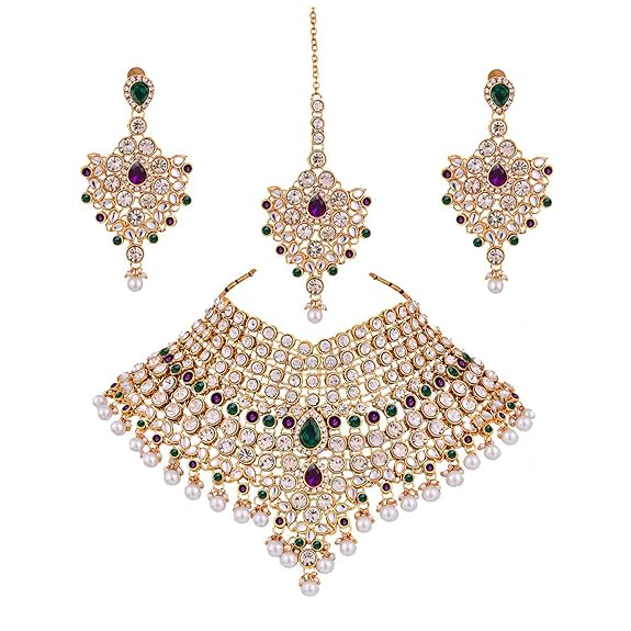 Tehzeeb Creations Semi Bridal Dulhan Dulhan Wedding & Engagement Necklace Set with Mang Tikka for Girls & Women - Swadesiicart
