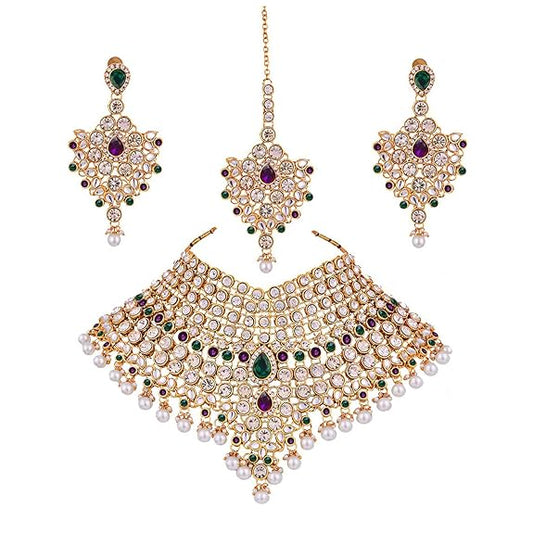 Tehzeeb Creations Semi Bridal Dulhan Dulhan Wedding & Engagement Necklace Set with Mang Tikka for Girls & Women - Swadesiicart