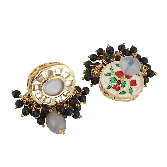 Tehzeeb Creations Meenakari Gold-Polished Earring Combo Uncut Big Faux Kundan Choker Necklace set | Swadesiicart