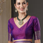 Anouk Purple & Gold-Toned Ethnic Motifs Woven Design Zari Banarasi Saree | Swadesiicart